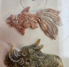 2- Carved Stone Goldfish   Dragon Face Mini Figurine Statue Home Decor Flat- B7