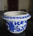 Chinese Porcelain Floral Planter Blue   White Vintage 3 5 8 
