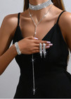Choker Necklace Bracelet Earring Set Crystal Silver Plated Wedding Prom Pageant