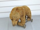 Antique Early 1900 Teddy Bear On Wheels Brown Mohair Stuffed Ride  Pull Toy