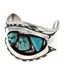 Navajo Sterling Silver Turquoise Native American Old Pawn Cuff Bracelet Signed