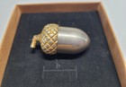 Vintage 2  Metal Acorn Pill Box Gold-toned Textured Cap   Silver-colored Base