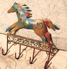 Vtg Horse Key Hooks Hanger Metal Art Southwestern Riding Country Farm Rustic 