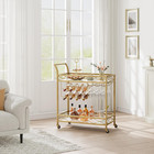 Gold Bar Carts With 2-tiers Storage Shelves   mobile Kitchen Seving Carts On Wheel