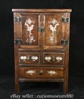 19 2  Old Chinese Huanghuali Wood Inlay Shell Carving Flower Bird Cabinet
