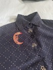 Vintage Button Down Shirt Polka Dot Embroidered Moon   Stars No Size