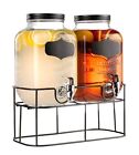 Dual Mason Jar Dispensers 4l   Leakproof Spigots   Clear Glass   Metal Stand