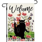  Spring Black Cat Garden Flag Funny Floral Cat Garden Flag 12  18 Inch Double 