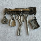 Vintage Signed Jj Jonette Jewelry Pewter  Color Sewing Seamstress Brooch pin