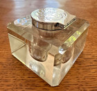 Antique Cut Crystal Glass Inkwell English Hallmarked Sterling Silver Lid
