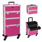 Pro 3 In1 Aluminum Rolling Makeup Beauty Cosmetic Train Case Box Trolley Wheels