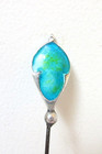 Antique Hatpin Blue green Enamel Teardrop