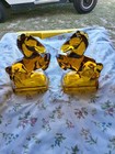 Vintage L e  Smith Amber Glass Rearing Horse Bookends 1960