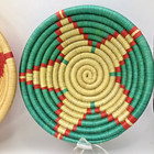 2 Vtg Hand Woven Coiled Basket Trinket Bowl Boho 6 -7  Red Yellow Green Colorful