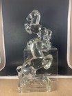 Vintage Le Smith Clear Glass Rearing Horses Pair Bookends Euc Paperweight Usa