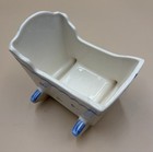 Vintage 1950s Ceramic Nursery Planter  Cradle With Blue And Flowered Glaze