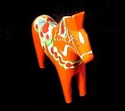 Nils Olsson Dala Horse Wood Carving Red-orange Enameled Sweden 5 1 8    Vintage