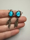 Vintage Navajo Sterling Silver Turquoise Feather Native American Earrings