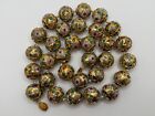 Vintage Chinese Cloisonne Enamel Flower Gold Tone Bead Necklace