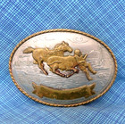 Steer Wrestling Cowboy Belt Buckle Trophy German Silver Vtg Tony Lama     gmp818