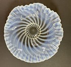 Vintage  10  White Opalescent Spiral Optic Crimped Ruffled Edge Glass Bowl