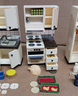 Vintage Lundby 1970 s Dollhouse Kitchen Stove Sink Refrigerator Table Mcm Extras