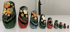 Matryoshka Black Floral Russian Nesting Dolls Set Of 9 Green Red Blue Wooden