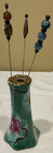 Vintage Nippon Hat Pin Holder Hand Painted Porcelain Gold Trim   3 Hat Pins