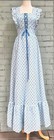 Vintage 1960s 1970s Pinafore Maxi Dress Blue Eyelet Ruffle Apron Dress   Small