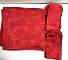 Vintage Christmas Red Floral Brocade Tablecloth   12 Napkins Holiday Table