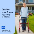 Medline Steel Rollator Walker With Seat  Red  300 Lb  Weight Capacity  8   