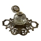 Vintage Geschutzt Art Nouveau Inkwell With Glass Bottle Insert  10   x6   