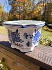 Vintage Chinese Blue White Porcelain Planter Octagonal Cachepot Butterfly Floral