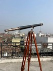 Vintage Brass Telescope On Wooden Tripod Antique Maritime Spyglass Floor Stand 