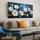 White Flower Wall Decor For Bedroom Women - Large 29  X 59  Framed Blue White