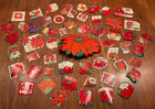 56 Vtg Christmas Stickers Seals All Different Poinsettias  - Old Lot