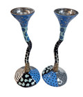 New Metal Candles Holders Israel Shabbat Shalom Painting Blue Candlesticks 27 Cm