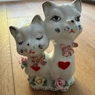 Vintage Ceramic Cat Figurine White Kittens With Hearts And Roses Pink Bows 5 5 