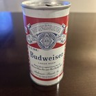 1970   s Vintage Budweiser 10 Oz Lager Beer Straight Steel Blue Striped Seam rare 