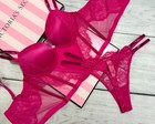 Victoria s Secret Double Shine Strap Push-up Corset Top Thong Panty Set Pink