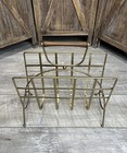 Vintage Mid Century Modern Brass Magazine Rack Newspaper Holder W  Wooden Handle