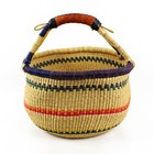 Handwoven Multicolor African Bolga Basket 14  Leather Handle