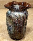 Antique Dugan Frit Art Glass Pinched Iridescent Amethyst Vase  d1