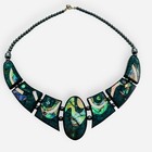 Vintage Lee Sands Inlay Mother Of Pearl Crescent Necklace Earrings Black Green