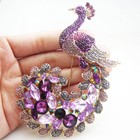 Classic Luxury Peacock Bird Gold Tone Brooch Pin Purple Rhinestone Crystal
