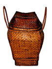 Large Vintage Woven Rattan Lidded Pack Basket C  1950 s Philippines 17  H X 15 w