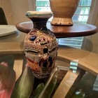 Japanese Pottery Bud Vase Hand Painted 5  Tall With Raised Enamel Paint Vintage