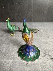 Peacock Bird Pewter Hinged Enameled Trinket Box Jewels Feathers Magnetic Close