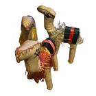 Vintage Leather Set Of 3 Wrapped Camel Figures Hand Sewn Decorated Middle East