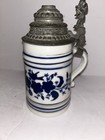 Antique German Beer Stein - Ceramic W  Pewter Lid
